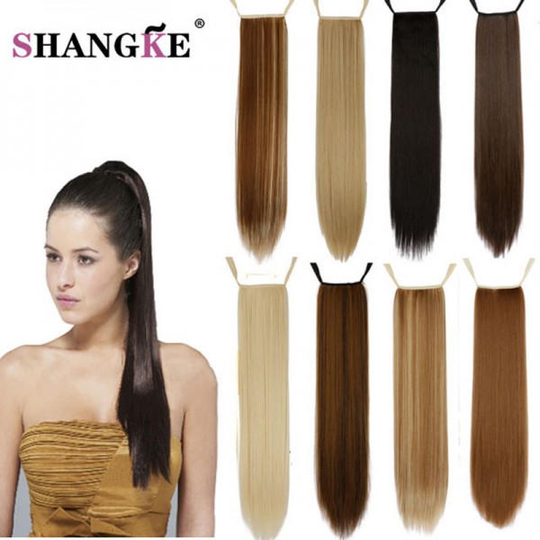 16"20"24" Long Ponytail Hair Extensions Woman Bloned Black New Fashion Long Straight Ponytail Clip-in Hair Extensions Ponytail