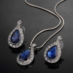 17KM Fashion Blue Crystal Water Drop Jewelry Set Necklace set African Beads Charms Maxi Earrings Statement  Wedding Jewelry Set