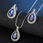 17KM Fashion Blue Crystal Water Drop Jewelry Set Necklace set African Beads Charms Maxi Earrings Statement  Wedding Jewelry Set