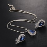 17KM Fashion Blue Crystal Water Drop Jewelry Set Necklace set African Beads Charms Maxi Earrings Statement  Wedding Jewelry Set