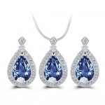 17KM Fashion Blue Crystal Water Drop Jewelry Set Necklace set African Beads Charms Maxi Earrings Statement  Wedding Jewelry Set