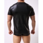 1PCS Cool Men PU Faux Leather T-Shirts Hot Sexy Club Dance Wear Light Standard Man T-shirt Cool Pajamas FX1016