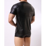 1PCS Cool Men PU Faux Leather T-Shirts Hot Sexy Club Dance Wear Light Standard Man T-shirt Cool Pajamas FX1016