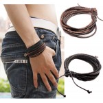 1Pc Monochrome Woven Leather Bracelet Pure Hand-painted Leather Rope Bracelets Women And Men Bracelet With Braided Rope PK043