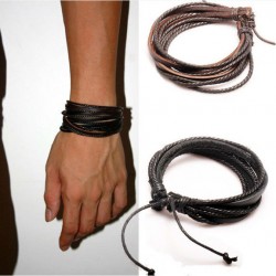 1Pc Monochrome Woven Leather Bracelet Pure Hand-painted Leather Rope Bracelets Women And Men Bracelet With Braided Rope PK043