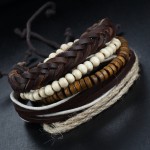 1Set Multilayer Leather Bracelet Men Jewelry Boho Rock Wood Bead Bracelets For Women Love Vintage Bracelets & Bangles Gift