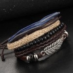 1Set Multilayer Leather Bracelet Men Jewelry Boho Rock Wood Bead Bracelets For Women Love Vintage Bracelets & Bangles Gift