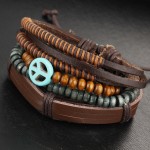 1Set Multilayer Leather Bracelet Men Jewelry Boho Rock Wood Bead Bracelets For Women Love Vintage Bracelets & Bangles Gift