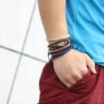 1Set Multilayer Leather Bracelet Men Jewelry Boho Rock Wood Bead Bracelets For Women Love Vintage Bracelets & Bangles Gift