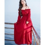 1pc Retro Renaissance Peasant Dress Wench Pirate Gown Sexy Shoulder-off Boho Beach Dress