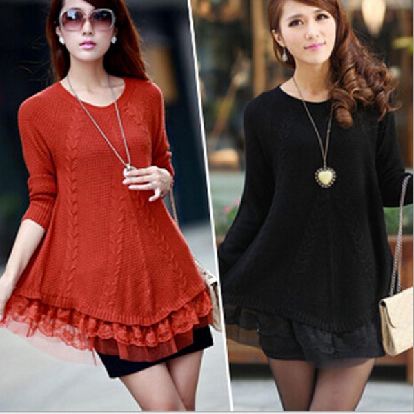 1pc women New fashion 2016 winter Autumn Ladies Knit Tunic O Neck Long Sleeve Chiffon  sweater Dress and  pullovers plus size