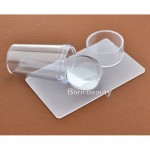 1set Unique New Design Pure Clear Nail Art Stamper Scraper Set with Cap 2.8cm Transparent Silicone Marshmallow Nail Stamp Tools