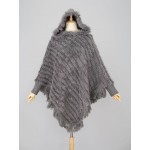 2014 New Hot Sale Winter Coat Natural Rabbit Fur Outwear Factory Sale Women Rabbit Fur Knitted Batwing Coat