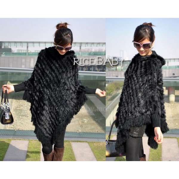 2014 New Hot Sale Winter Coat Natural Rabbit Fur Outwear Factory Sale Women Rabbit Fur Knitted Batwing Coat