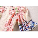 2014 new spring women flare sleeves appliques flowers patterns printed runway jacquard dress luxury brand sheath vintage dresses