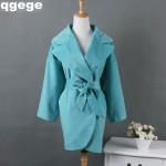 2015  Women Coats pure color Large lapel  belt Blends Korean Style Brief  Overcoats Trench lady Loose Coats 3 colors