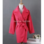 2015  Women Coats pure color Large lapel  belt Blends Korean Style Brief  Overcoats Trench lady Loose Coats 3 colors