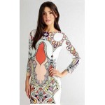 2015 Autumn Runway Dress Women's High Quality 3/4 Sleeve Colorful Abstract Printed Knee Length Jersey Silk Stretch Dress