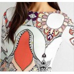 2015 Autumn Runway Dress Women's High Quality 3/4 Sleeve Colorful Abstract Printed Knee Length Jersey Silk Stretch Dress