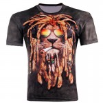 2015 Men Fashion 3D Animal Creative t-Shirt, Lightning/smoke lion/lizard/water droplets 3d printed short sleeve T Shirt M-4XL g