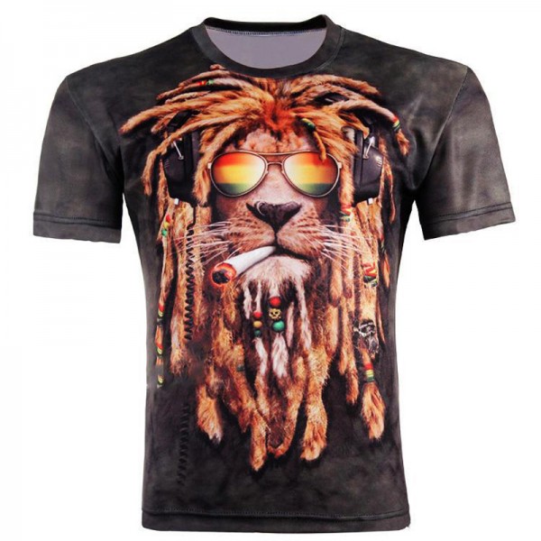 2015 Men Fashion 3D Animal Creative t-Shirt, Lightning/smoke lion/lizard/water droplets 3d printed short sleeve T Shirt M-4XL g
