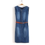 2015 New Summer Jeans Dress Women Slim sleeveless denim dress vestidos femininos