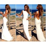 2015 New Summer Polyester Nylon Floor-Length Long Sleeveless Women Dresses Solid Color Backless Sheath Vestidos Party Dress