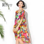 2015 Plus Size Colorful Dresses European Impression Style Fashion Women Hit Color Chiffon Shirt Dress for Lady(R.Melody DS0130)