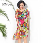 2015 Plus Size Colorful Dresses European Impression Style Fashion Women Hit Color Chiffon Shirt Dress for Lady(R.Melody DS0130)