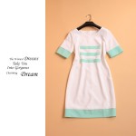 2015 Summer New Fashion Daily Women's Short Sleeve Plus XXL Stripes Contrast Color Light Green & White Office Mini Sheath Dress