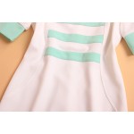 2015 Summer New Fashion Daily Women's Short Sleeve Plus XXL Stripes Contrast Color Light Green & White Office Mini Sheath Dress