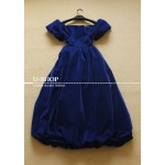 2015 Summer Sweet Elegant Fashion Short Puff Sleeve Pure Black & Blue Medium-long Dress