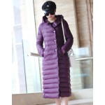 2015 Women Ultra Long Down Coat Down Parka Hooded Warm Coat Ultralight Parka Purple Green Free Shipping