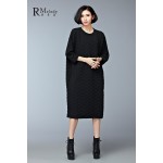 2015 Women's Dresses European Style Casual Winter Thick Cotton Black Gray Plus Size Knee-Length Dress vestidos (R.Melody DS0158)