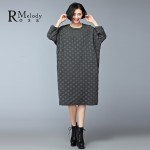 2015 Women's Dresses European Style Casual Winter Thick Cotton Black Gray Plus Size Knee-Length Dress vestidos (R.Melody DS0158)