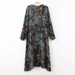 2015 autumn winter new vintage print puff sleeve women long dress