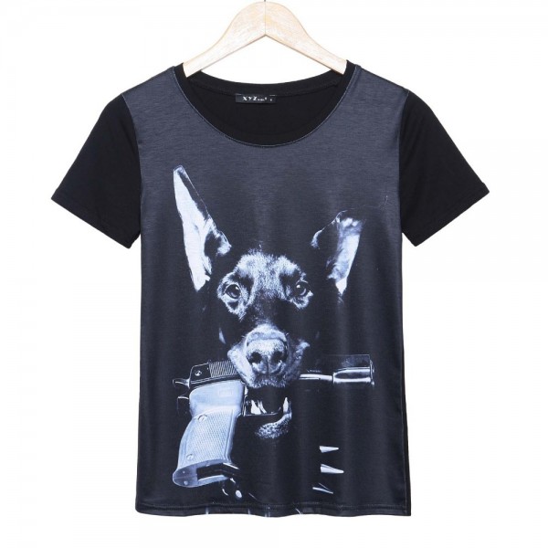 2015 casual fashion t shirt women gun&dog printed t-shirt summer short sleeve plus size rock punk tees woman tops