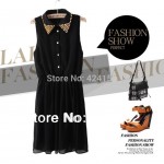 2015 spring and summer fashion women's tank dress taper rivet chiffon sleeveless slim waist one-piece dress black