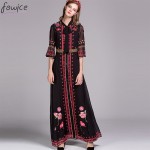 2016  Autumn Women Long Dress Long Half Flare Sleeve Ethnic Print Floor Length Maxi Vintage Bow Long Dress 