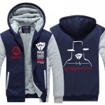 2016  Winter  V for Vendetta Mask Rangers Men hooded Sweatshirts Thicken Zipper hoodies outerwear Jackets  USA EU size Plus size