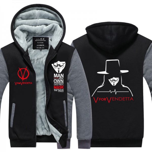 2016  Winter  V for Vendetta Mask Rangers Men hooded Sweatshirts Thicken Zipper hoodies outerwear Jackets  USA EU size Plus size