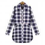 2016 Autumn European Plus size XL- 5XL  Breasted Plaid Cotton Women Long Blouses Long Sleeve Shirts Casual Streetwear Clothing