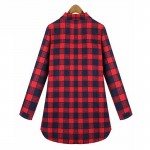 2016 Autumn European Plus size XL- 5XL  Breasted Plaid Cotton Women Long Blouses Long Sleeve Shirts Casual Streetwear Clothing