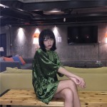 2016 Autumn Korean New Arrival Women Shining Velvet Dress Half-sleeved Loose Casual Tee Dress Pink Gray Green