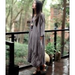 2016 Autumn Linen Robe women Original design cloth hemp color personality omen dress Women Casual flax Mori dresses Plus Size