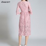 2016 Autumn Long Lace Dress Cut Out Pink Blue Fit And Flare Sleeve Bodycon Tunic Evening Party Midi Dress European Style