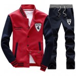 2016 Autumn Men's Baseball SportSuit Sweatshirts Patchwork Long Sleeve Men Hoodies Stand Collar Male Outwear Tracksuit + Pants