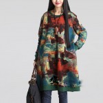 2016 Autumn National Style Long-Sleeved Mini Vestidos O-Neck Printed Pullover With Pockets Casual Big Size Female Tunic Dresses