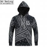 2016 Autumn New Fashion Women and Men Lovers Paisley Black Bandana Printed Hoodies Sweatshirts With Hoody Pullover Hip Hop Coat