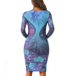 2016 Autumn Robe Fashion Women Vintage Print Casual Round Neck package hip sexy Club Dress Sheath Bodycon Long Sleeve Dresses